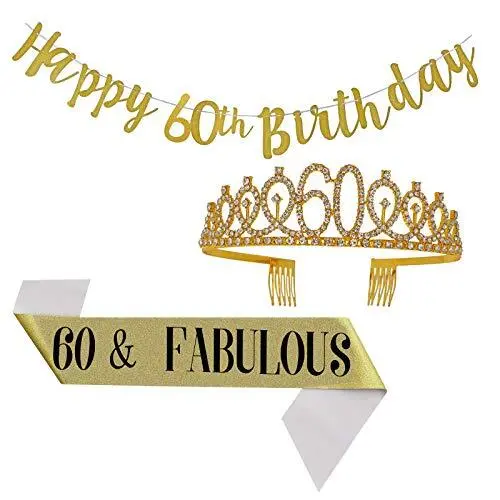 60 Birthday Sash and Tiara for Women 60th Birthday Decorations for WomenHappy...