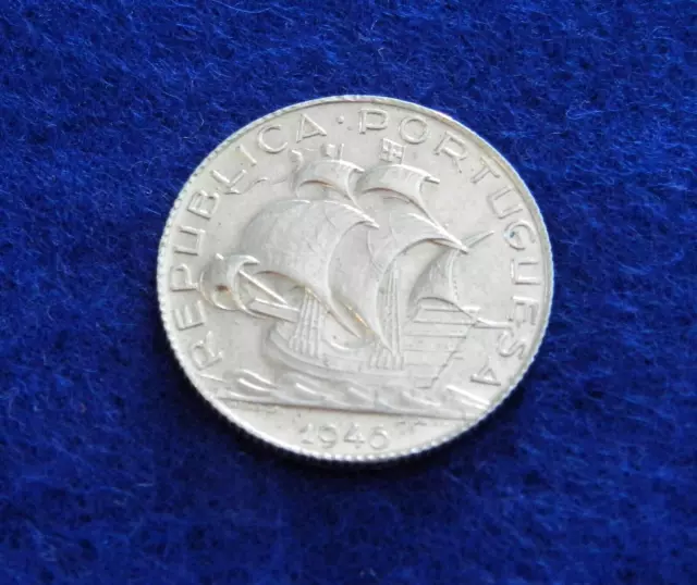 1946 portugal 2 1/2 Escudos - Beautiful Silver Coin with Low Mintage - See PICS