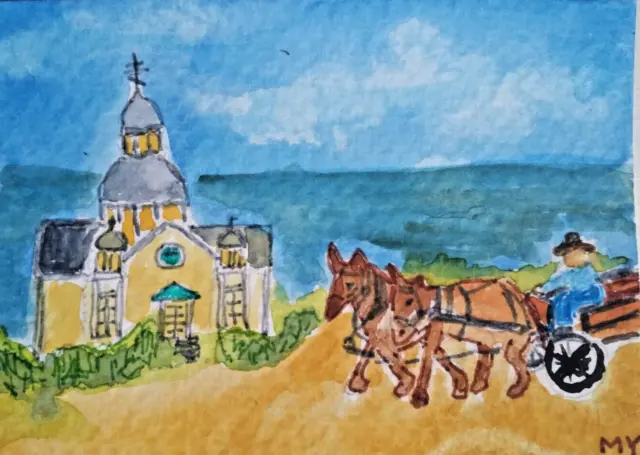 ACEO ORIGINAL - Ukraine Church Wagon Watercolor 2.5 x 3.5 Signed by MY ...