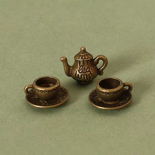 3PC 1:12 Scale Dollhouse Miniatures Kitchen Teapot Cup Vintage Accessories Metal