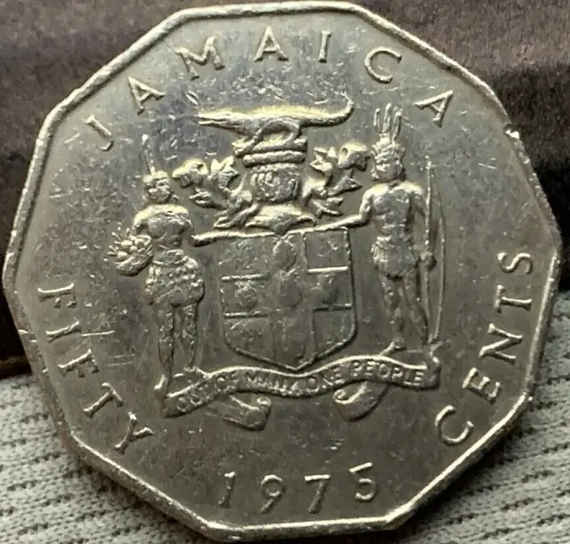 1975 Jamaica 50 Cents Coin XF AU    1st Year  Bust of Marcus Garvey  #X80