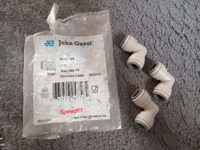 3 x John Guest 1/2 Zoll Ellenbogenverbinder PI0316S