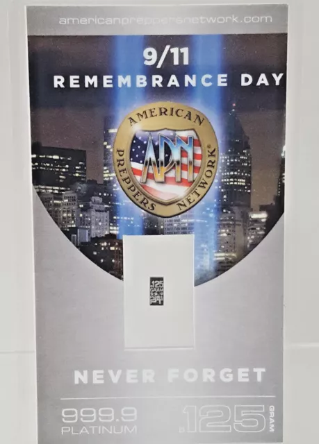 9/11 Remembrance Day PURE 99.9 Platinum .125 Gram Bullion w/COA NEVER FORGET ! 2