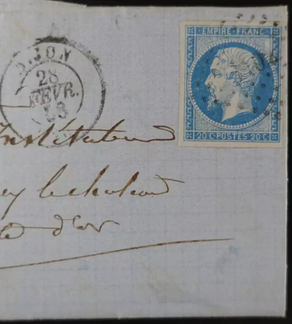 NAPOLÉON N°14Af BLEU LAITEUX sur LETTRE obl. PC 1102 DIJON pr GRANCEY le CHÂTEAU