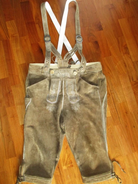 TRACHTEN Lederhose Bundlederhose mit Träger Ziernähte Gr. 56 2