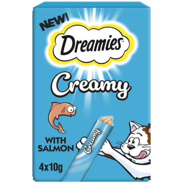 New Dreamies Creamy With Scrumptious Salmon (4x 10g) 40g for Cats & Kittens