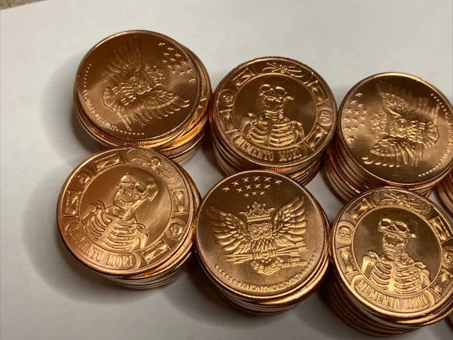 100 One Oz. .999 Copper Coins Rounds Memento Mori Anonymous Mint Copper Bullion