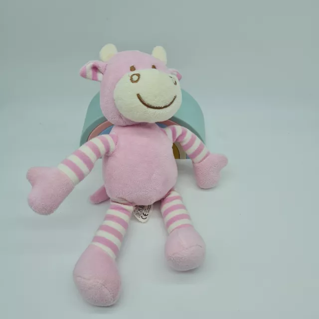 49 - Doudou Peluche Vache Rose Blanc Grelot Hochet Soft Friends