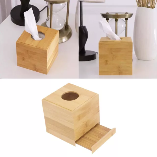 Wooden Tissue Box Cover with Slide- Out Bottom Panel, Square Napkin Holder