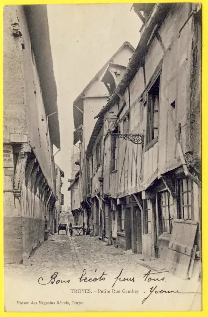 cpa 10 TROYES (Aube) Ruelle GAMBEY Vieille MAISONS CARRIOLES Caniveau DOS 1900