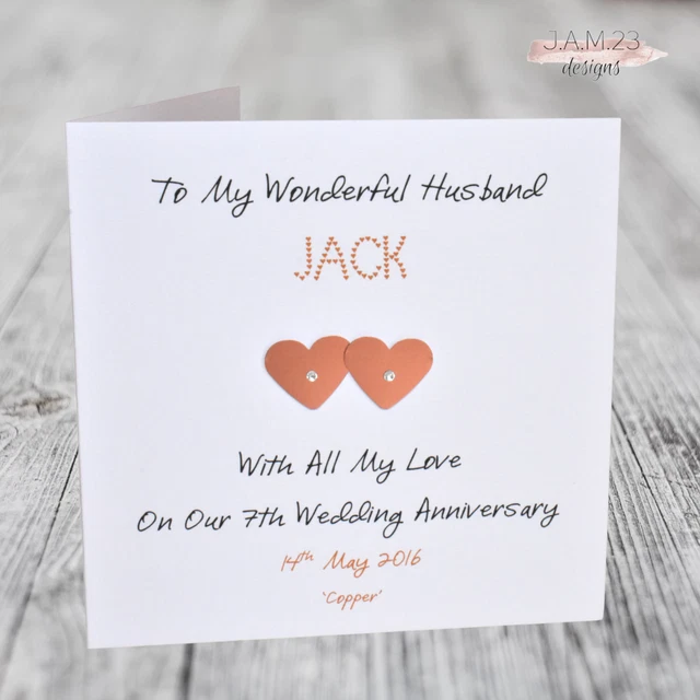 PERSONALISED COPPER 7TH Wedding Anniversary Card Husband Wife £4.00 ...