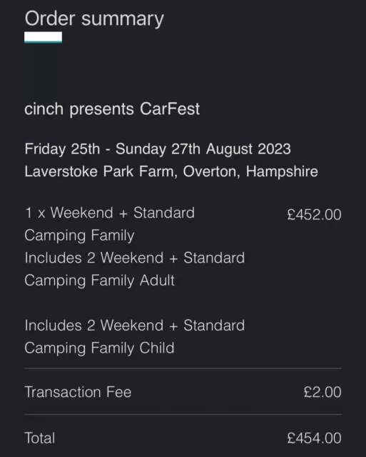 Carfest family ticket for 2 adults and 2 children for the duration of the event