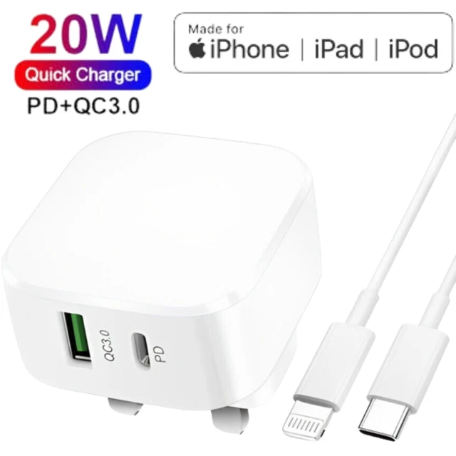 For iPhone 14 13 12 11 Pro XR XS Fast Charging 20W USB-C PD Plug Charger Cable