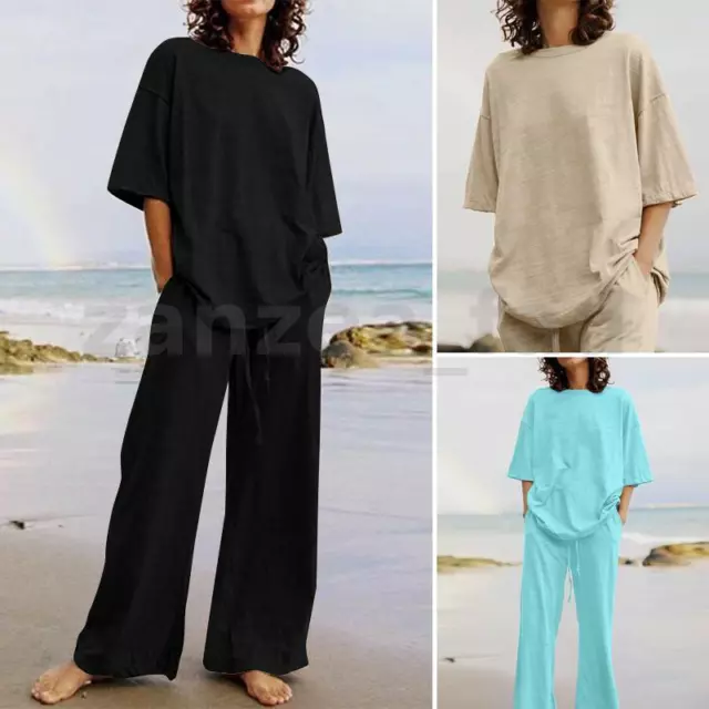 Ladies Women Lounge Wear Suit 2Pcs Set Oversized T-shirt Tracksuits Top Trousers