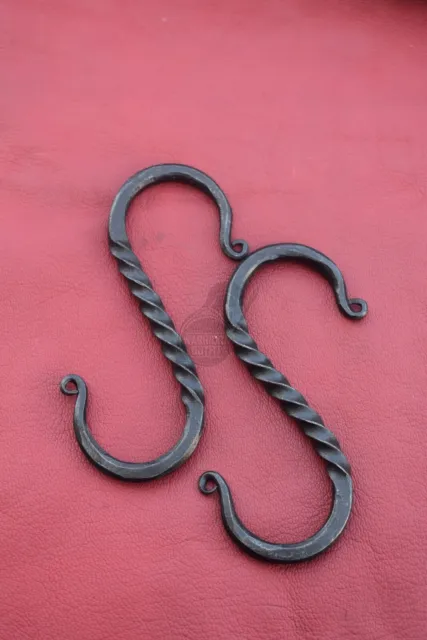 Hand Forged Medieval Twisted  Iron S Hook Set Of 2