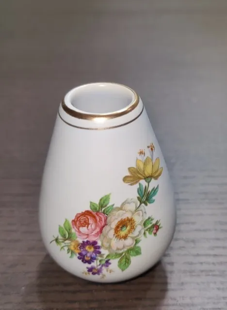 Flora Gouda Vase Miniature White Florals Gold Trim Spring Holland 3.25"+/- Tall 3