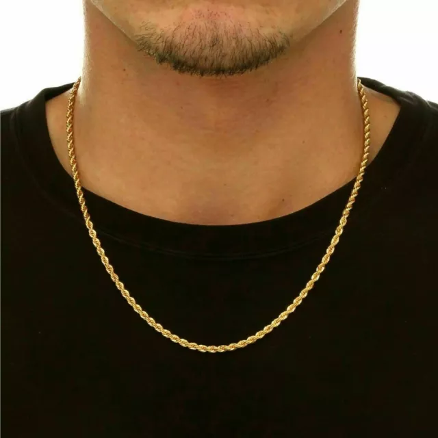 18K Solid Gold Rope Chain Necklace Men Women 16" 18" 20" 22" 24" 26" 28" 30"