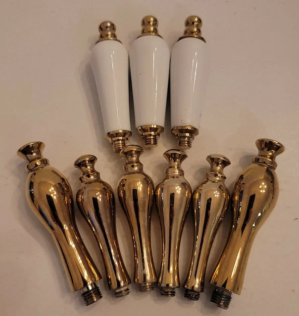 Lot of 9 Vintage Brass & White Ceramic Cabinet Chandalier Knobs Drawer Pulls