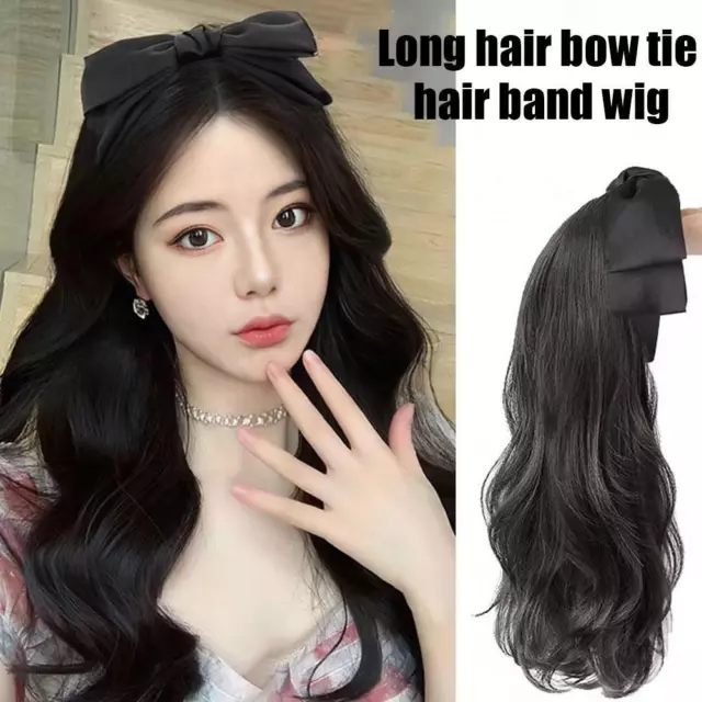 Wig Piece Women's Long Hair Bow Tie Hair Band Wig Imitation Full Human Hair M6N3