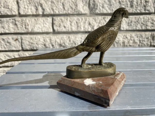 Small Antique Bronze Model of Pheasant marble base Paperweight sculpture