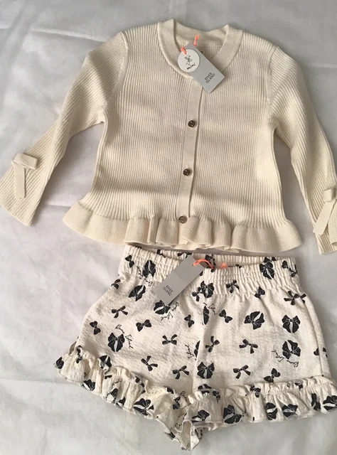 River island mini girls aged 2-3 years ecru peplum frilly cardigan shorts outfit