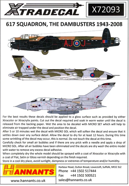 Xtra Decals 1/72 BRITISH 617 SQUADRON THE DAMBUSTERS 1943-2008