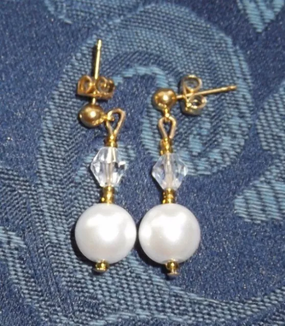 Handcrafted Pearl & Crystal Drop Earrings, White,  Ivory, Brand New, Australia