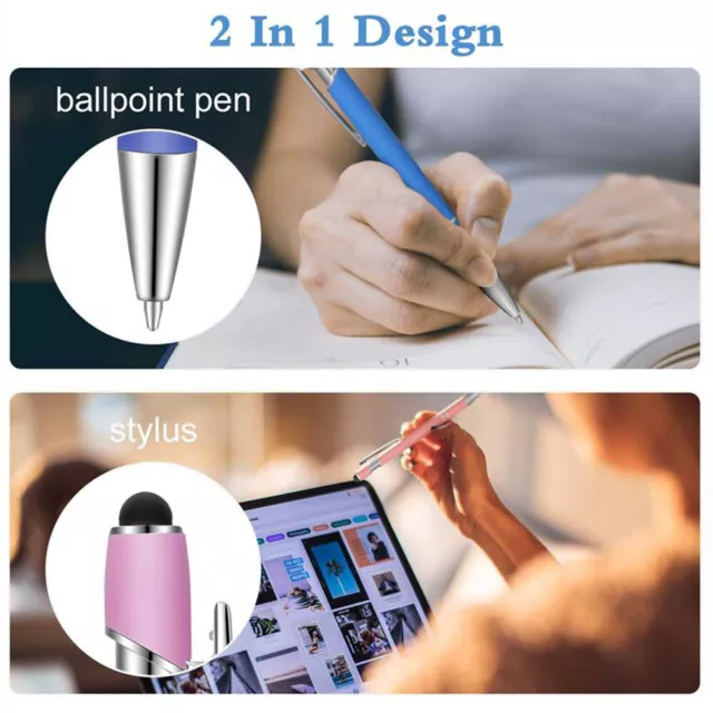 12 x Ballpoint Pen with Stylus Tip Metal 2 in 1 Mixed Color 1.0 mm Black Ink 3