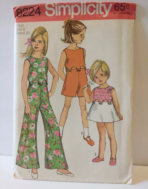 1969 Vtg UNCUT Simplicity 8224 PANTDRESS Sewing Pattern Child COMPLETE