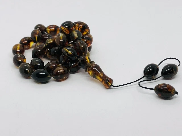 Ambre baltique naturel 24,8 gr ISLAMIQUE 33 PERLES DE PRIÈRE CHAPELET...