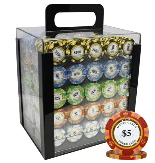 Mrc Poker 1000Pcs 14G Monte Carlo Poker Club Poker Chips Set With Acrylic Case