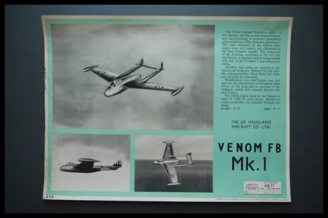 Original Venom F.b. Mk1 Aircraft Id 1950 Recognition Poster