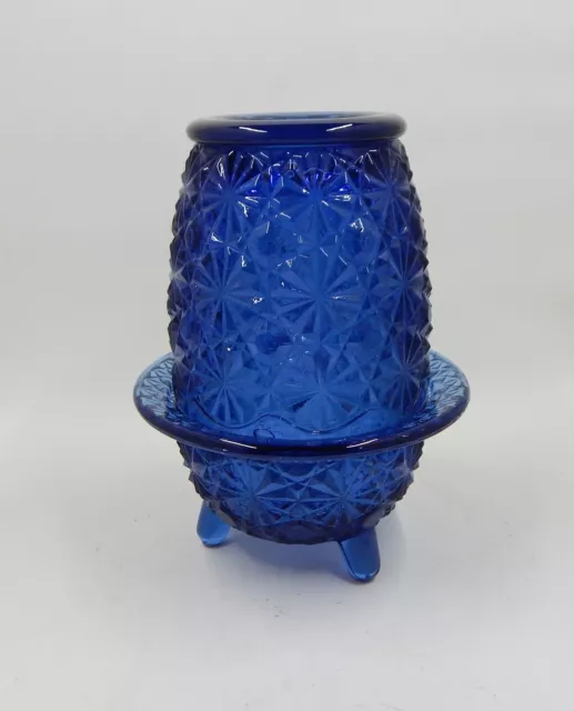 LE Smith Glass Daisy Button Fairy Lamp Cobalt Blue Footed Candle Holder