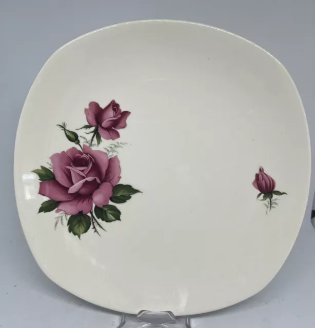 Johnson Bros Soveriegn Pottery Square 20.5Cm Plate With Deep Pink Roses Ex Cond