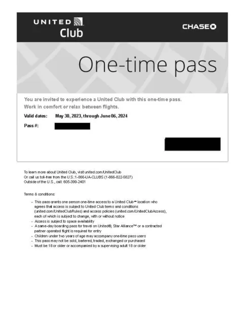 Two (2) UA United Airlines Club One-Time Passes F/S & E-Delivery EXP 6/6/2024