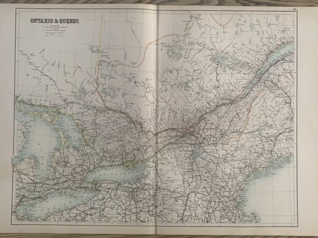 1897 Ontario & Quebec Large Original Antique Map A & C Black 123 Years Old