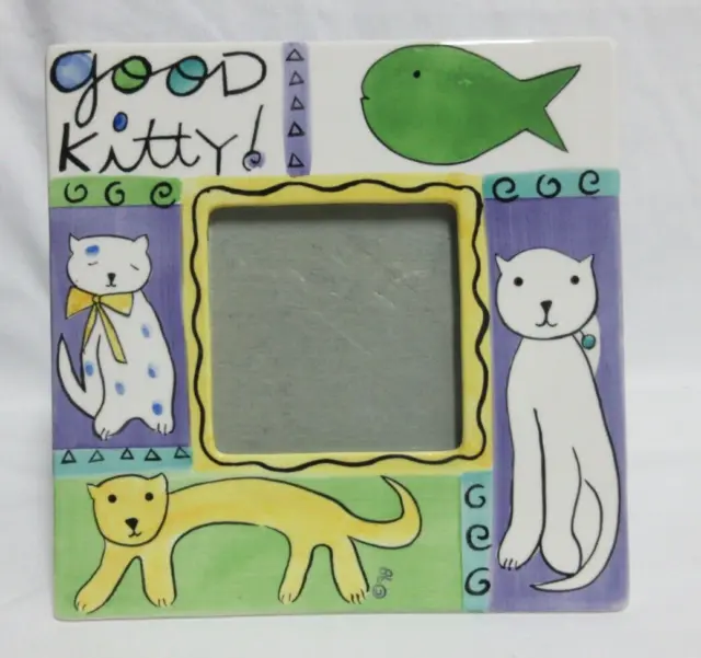 Vintage 1998 Handpainted Cat Figurine Picture Frame Ceramic 7" Tall "GOOD KITTY"