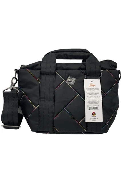Lug Small Crossbody with Tote Handles Dory Mini Black/Rainbow Quilt