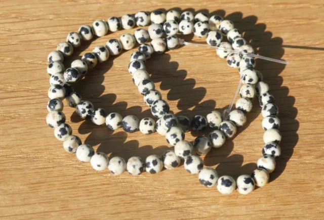 Dalmatian Jasper Smooth 4mm Round Gemstone Beads, Strand Approx 15"