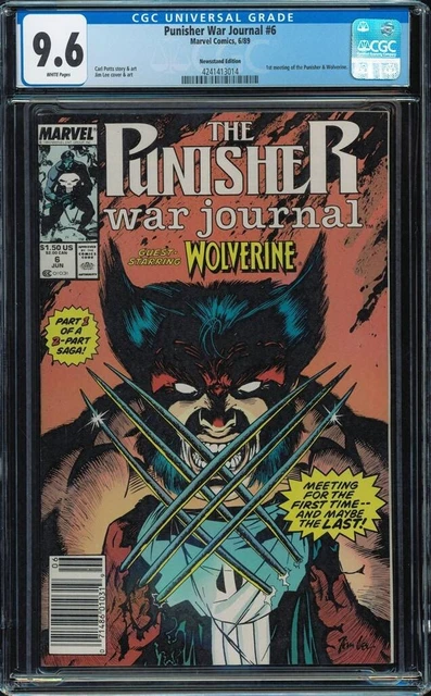 Punisher War Journal #6 newsstand CGC 9.6 W 1989 Wolverine app Jim Lee cover