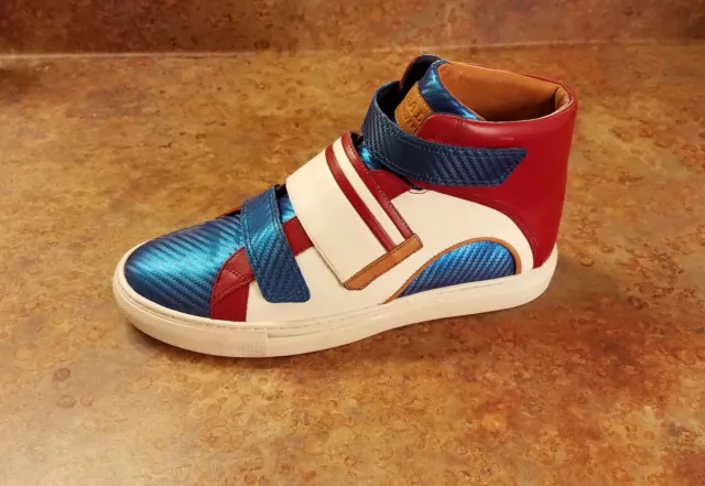 Bally 'Herick' High Top Sneakers Red White Blue Leather Mens Size 7 D MSRP $525