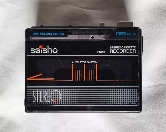 Saisho PS 25R Stereo Cassette Player/Recorder Anti Rolling System Metal Body