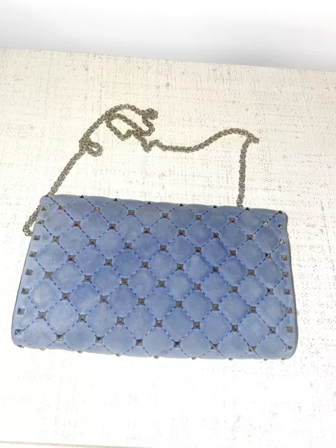 Valentino Garavani Rockstud Spike Flap Bag Quilted Leather Small Blue 3