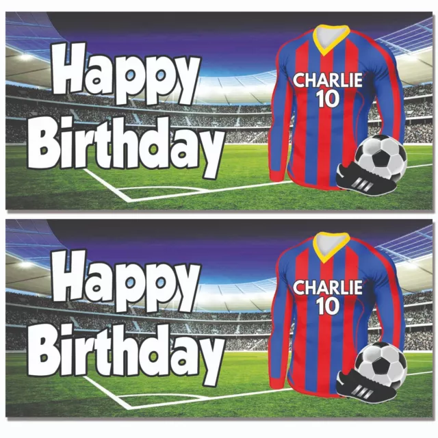 Personalised Football Birthday Banner Decorations Red & Blue Shirt Team 2pack