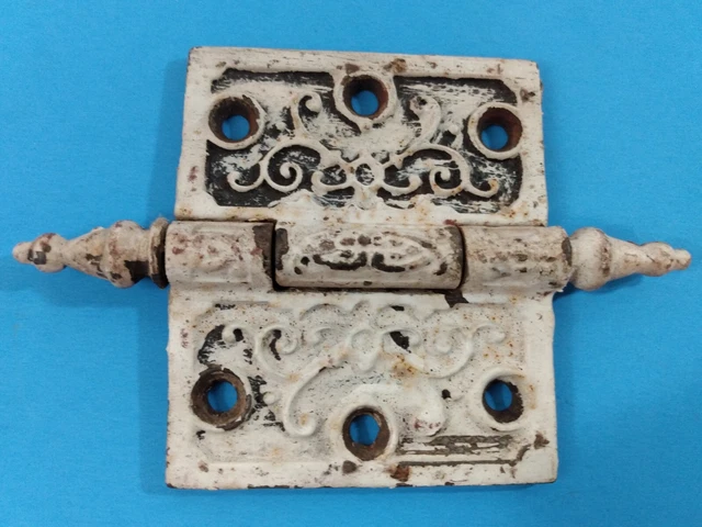 Two 1877 Victorian Antique Cast Iron Ornate Steeple-Tipped Door Hinges 3"x3.5" 3