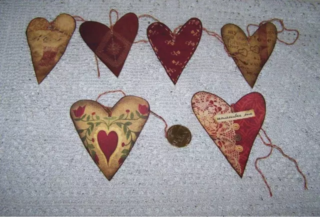 6~Valentine's Day~Primitive~Hearts~Fussy Cut~Linen Cardstock~Gift~Hang~Tags