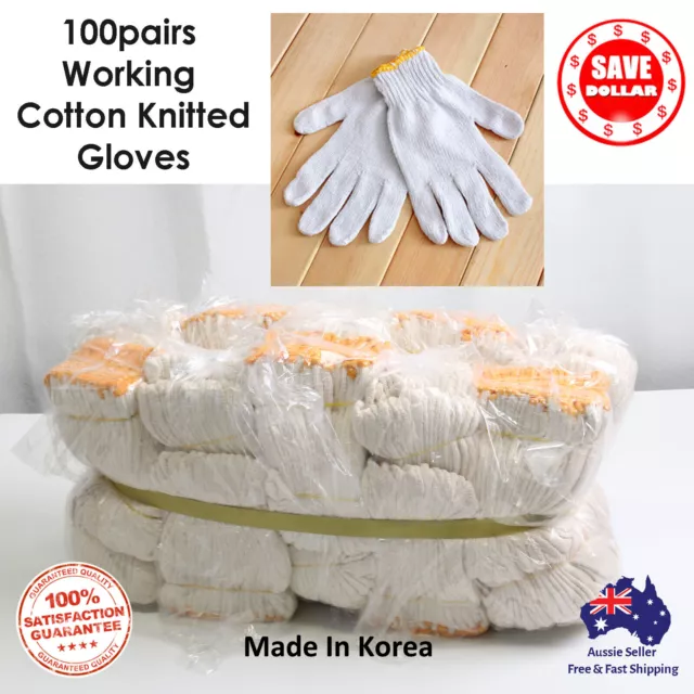 100Pair Safety Work Knitted Cotton Gloves Heavy Duty Gardening White Bulk Korean