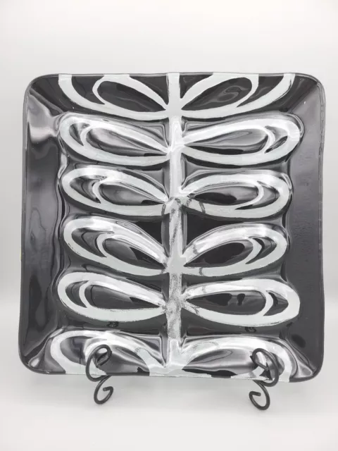 Silvestri Lori Siebert Art Glass Fusion Black & White Looped Square Plate 11"