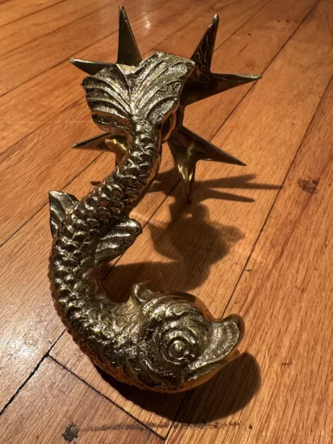 Vintage Aged Heavy Brass Door Knocker Dolphin Serpent Koi Sea Fish Nautical