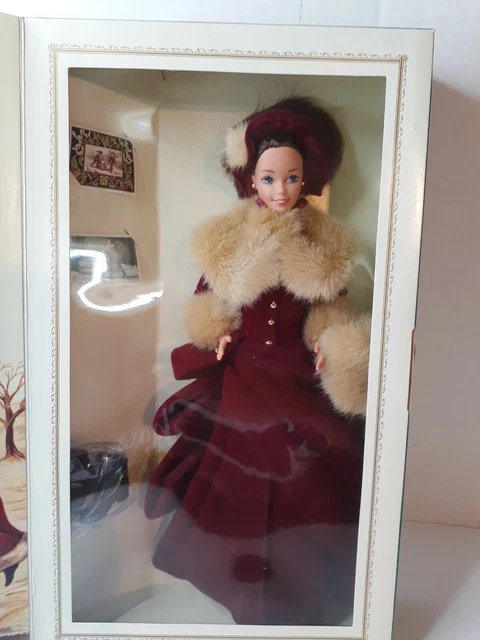 NRFB Victorian Elegance Barbie Doll 12579 CHRISTMAS DRESS FUR HALLMARK Ice Skate